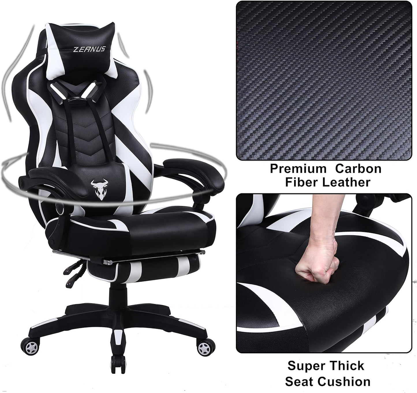 Ergonomic Gaming Chair with Footrest, Massage, and High Back Support