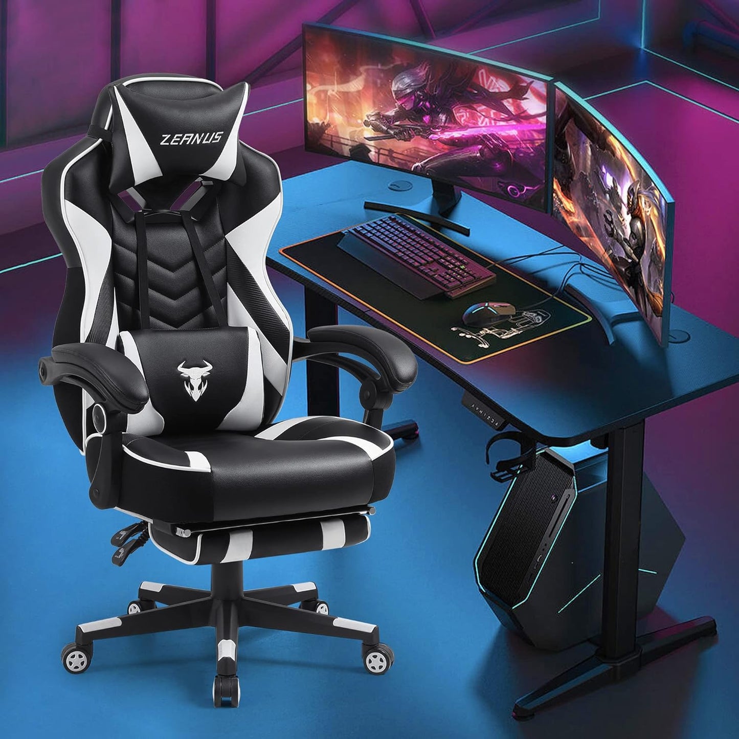 Ergonomic Gaming Chair with Footrest, Massage, and High Back Support