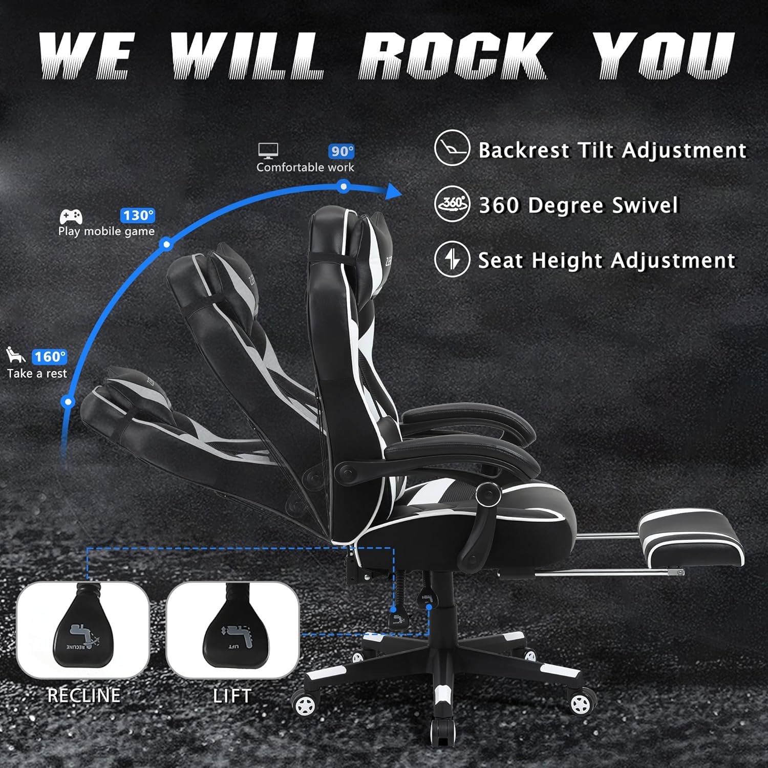 Ergonomic Gaming Chair with Footrest, Massage, and High Back Support